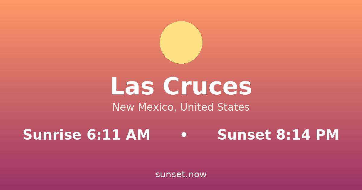 Sunrise & sunset times in Las Cruces, New Mexico — sunrise 6:11 AM, sunset 8:14 PM