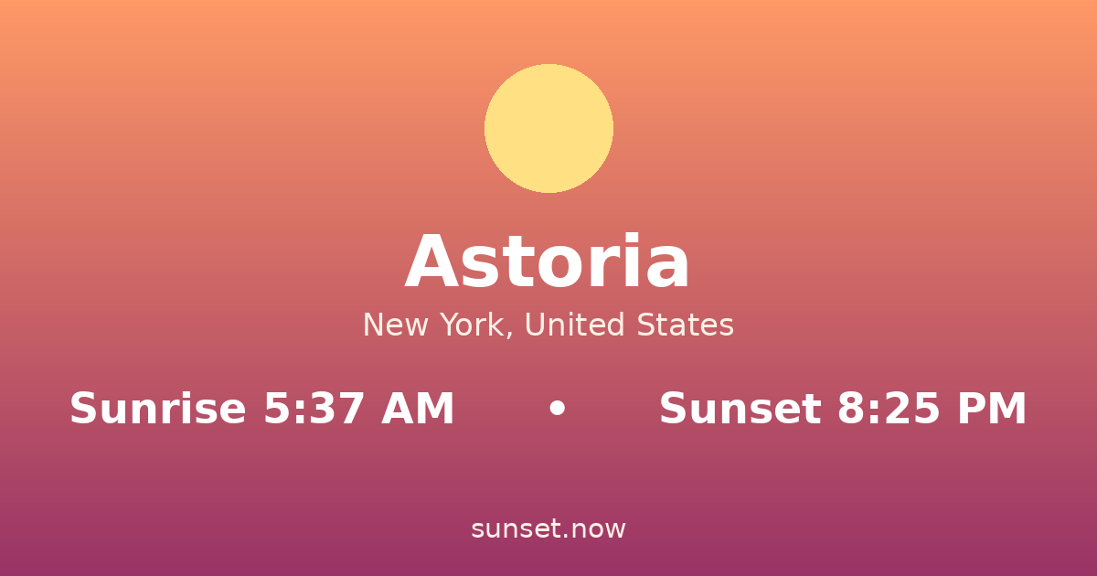 Sunrise & sunset times in Astoria, New York — sunrise 5:37 AM, sunset 8:25 PM