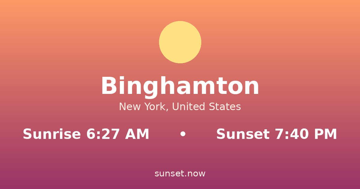 Sunrise & sunset times in Binghamton, New York — sunrise 6:26 AM, sunset 7:42 PM
