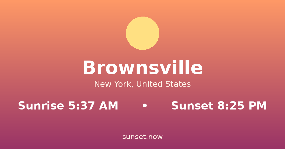 Sunrise & sunset times in Brownsville, New York — sunrise 5:37 AM, sunset 8:25 PM