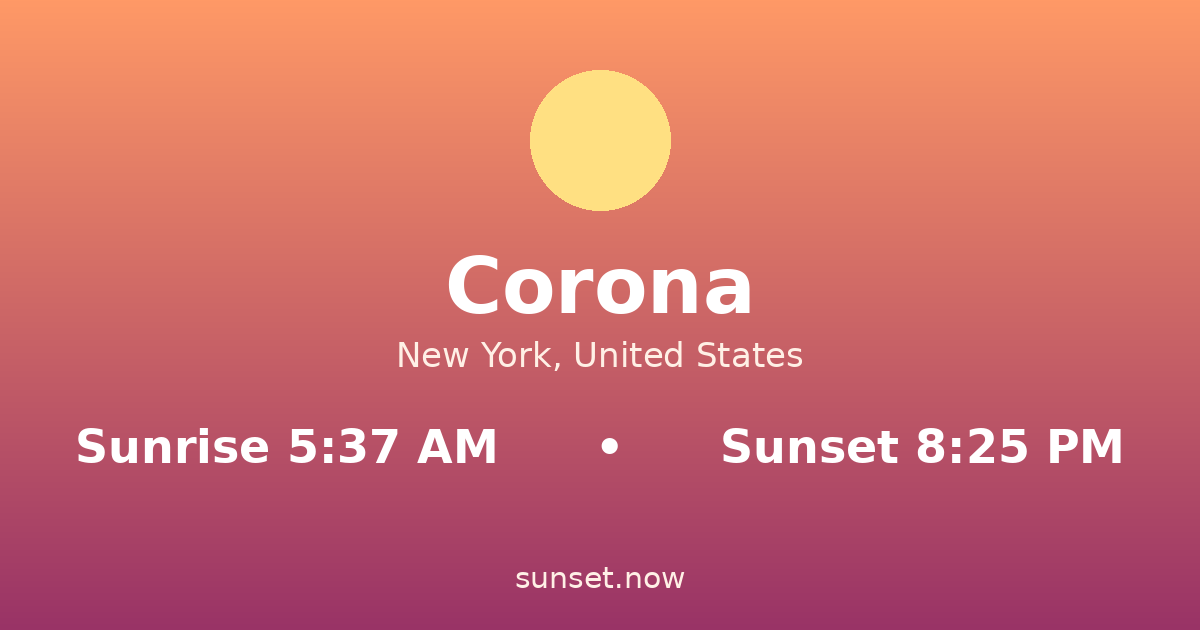 Sunrise & sunset times in Corona, New York — sunrise 5:37 AM, sunset 8:25 PM