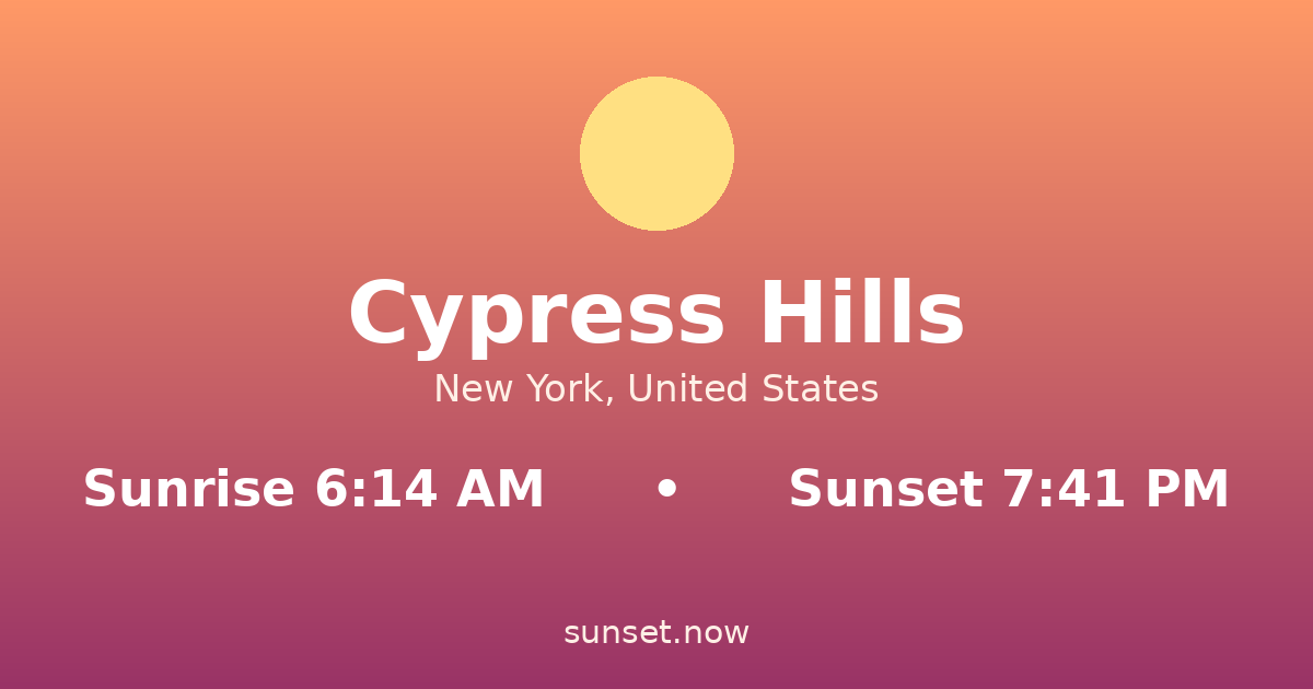 Sunrise & sunset times in Cypress Hills, Nueva York — sunrise 6:14 AM, sunset 7:41 PM