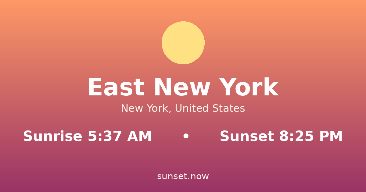 Sunrise & sunset times in East New York, New York — sunrise 5:37 AM, sunset 8:25 PM