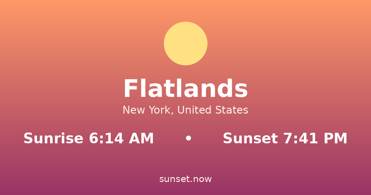 Sunrise & sunset times in Flatlands, Nueva York — sunrise 6:14 AM, sunset 7:41 PM
