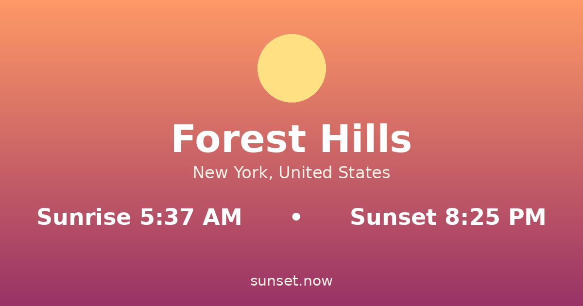 Sunrise & sunset times in Forest Hills, New York — sunrise 5:37 AM, sunset 8:25 PM