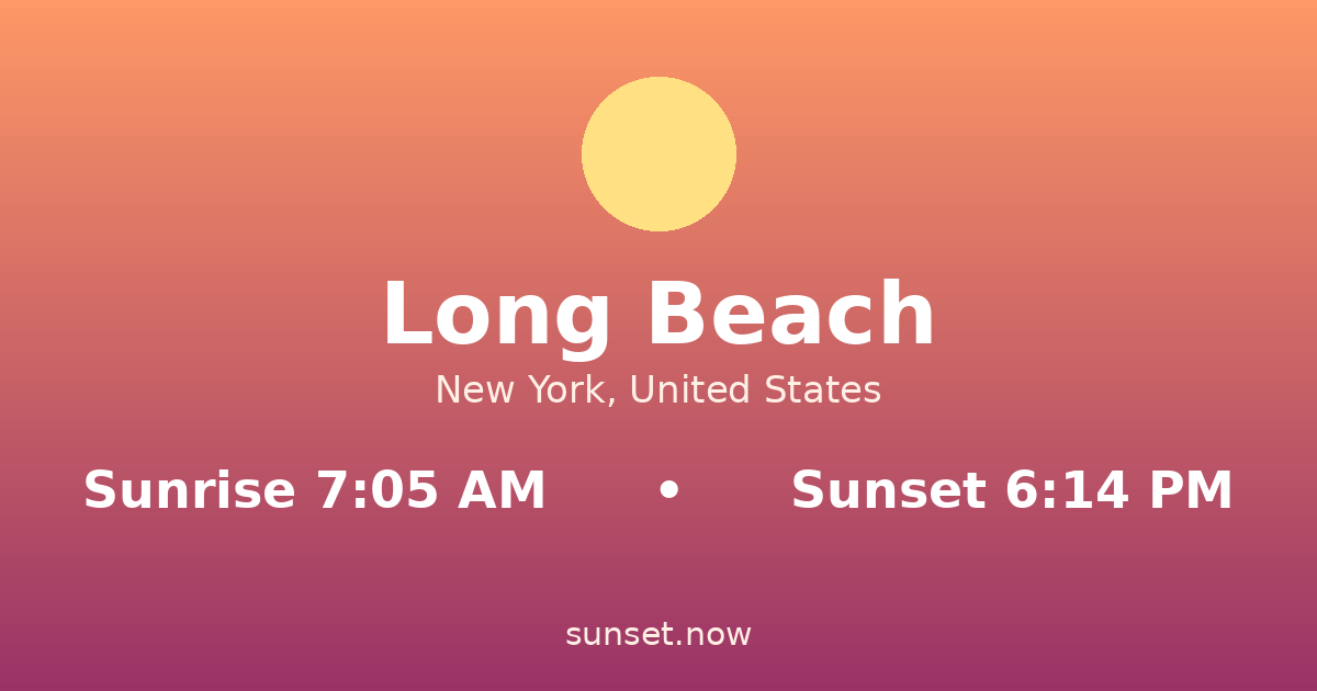 Sunrise & sunset times in Long Beach, New York — sunrise 7:05 AM, sunset 6:14 PM