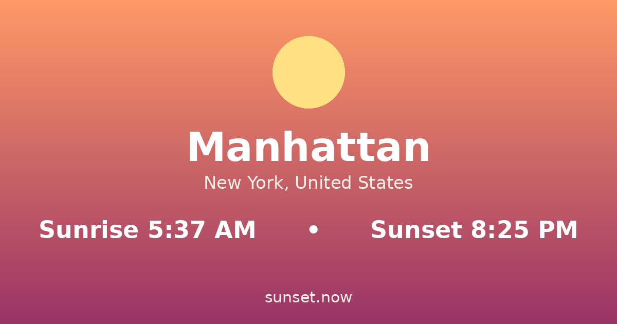 Sunrise & sunset times in Manhattan, New York — sunrise 5:37 AM, sunset 8:25 PM