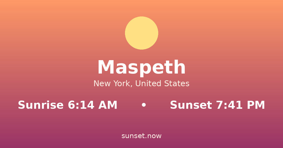 Sunrise & sunset times in Maspeth, Nueva York — sunrise 6:14 AM, sunset 7:41 PM