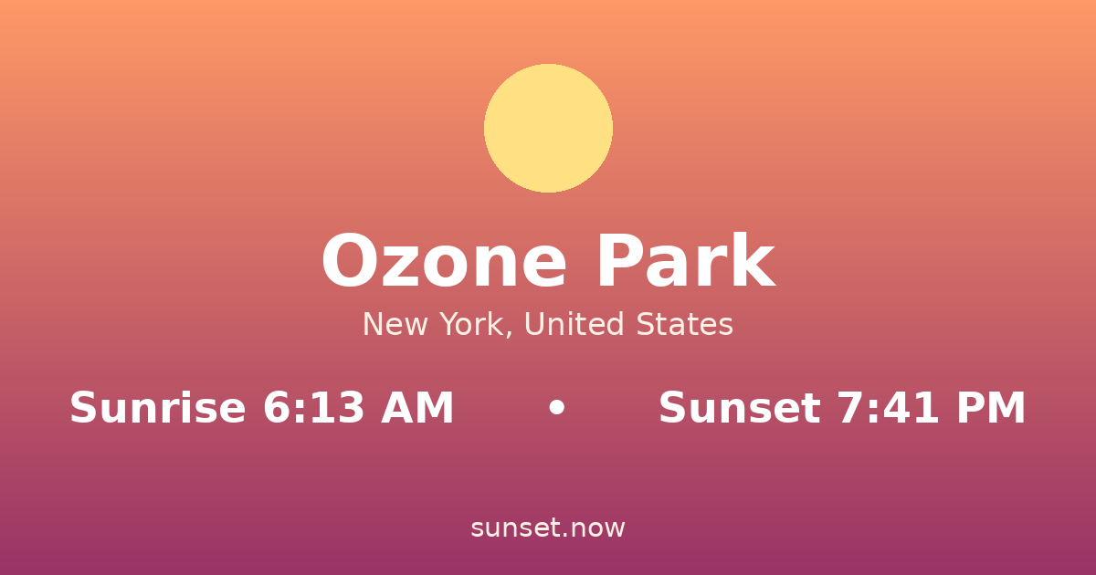 Sunrise & sunset times in Ozone Park, Nueva York — sunrise 6:13 AM, sunset 7:41 PM