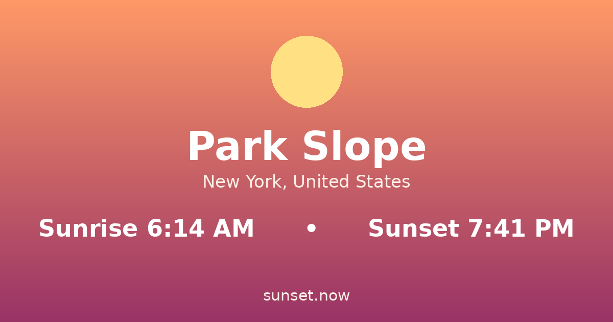 Sunrise & sunset times in Park Slope, Nueva York — sunrise 6:14 AM, sunset 7:41 PM