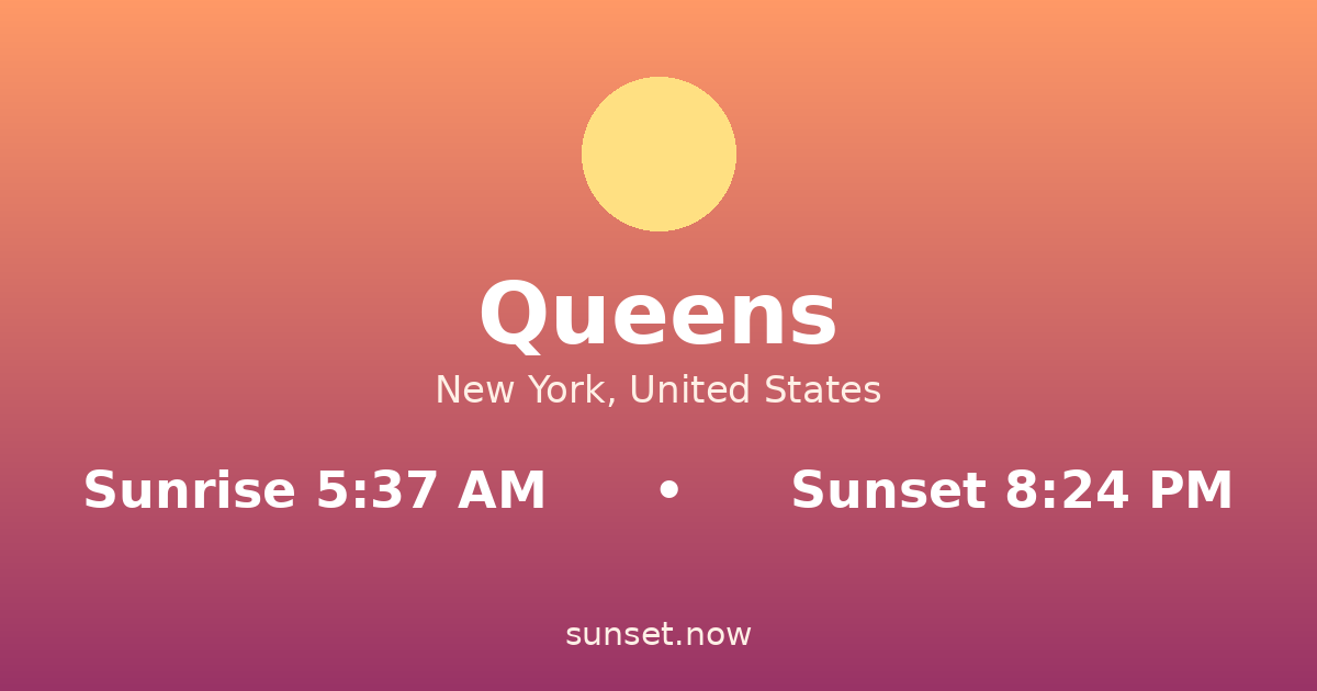 Sunrise & sunset times in Queens, New York — sunrise 5:37 AM, sunset 8:24 PM