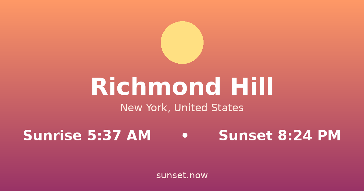 Sunrise & sunset times in Richmond Hill, New York — sunrise 5:37 AM, sunset 8:24 PM