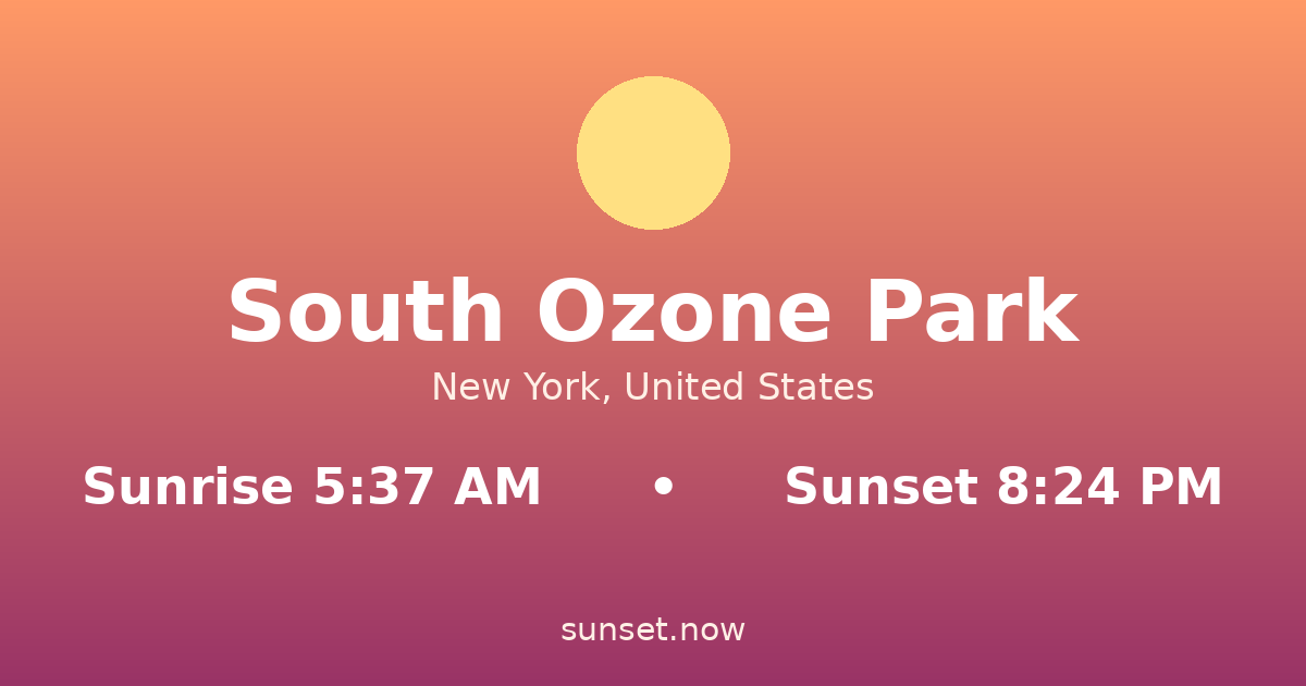 Sunrise & sunset times in South Ozone Park, New York — sunrise 5:37 AM, sunset 8:24 PM