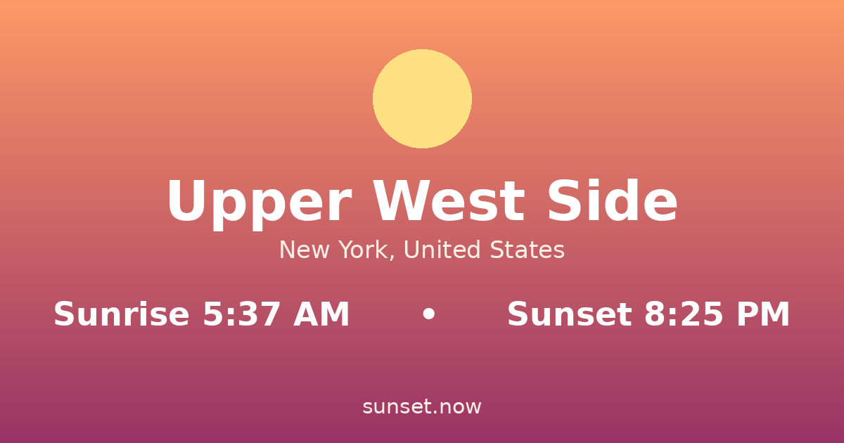 Sunrise & sunset times in Upper West Side, New York — sunrise 5:37 AM, sunset 8:25 PM