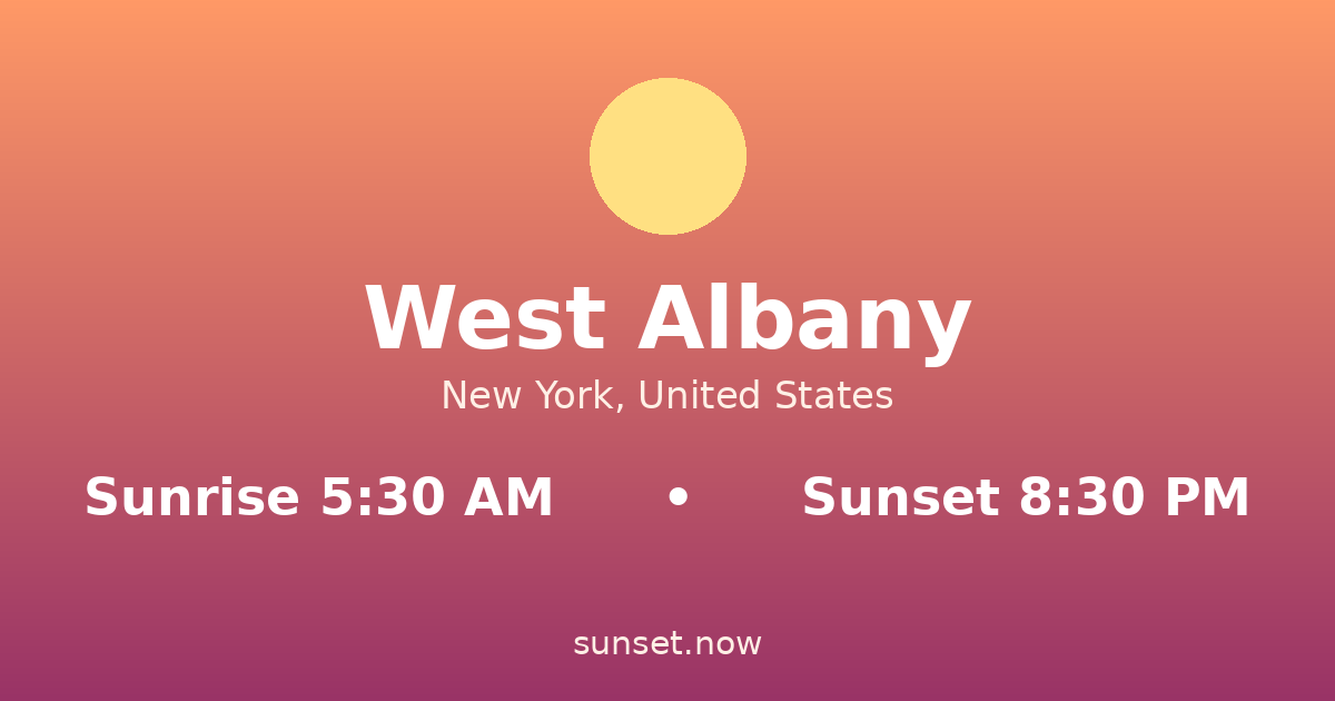 Sunrise & sunset times in West Albany, New York — sunrise 5:30 AM, sunset 8:30 PM