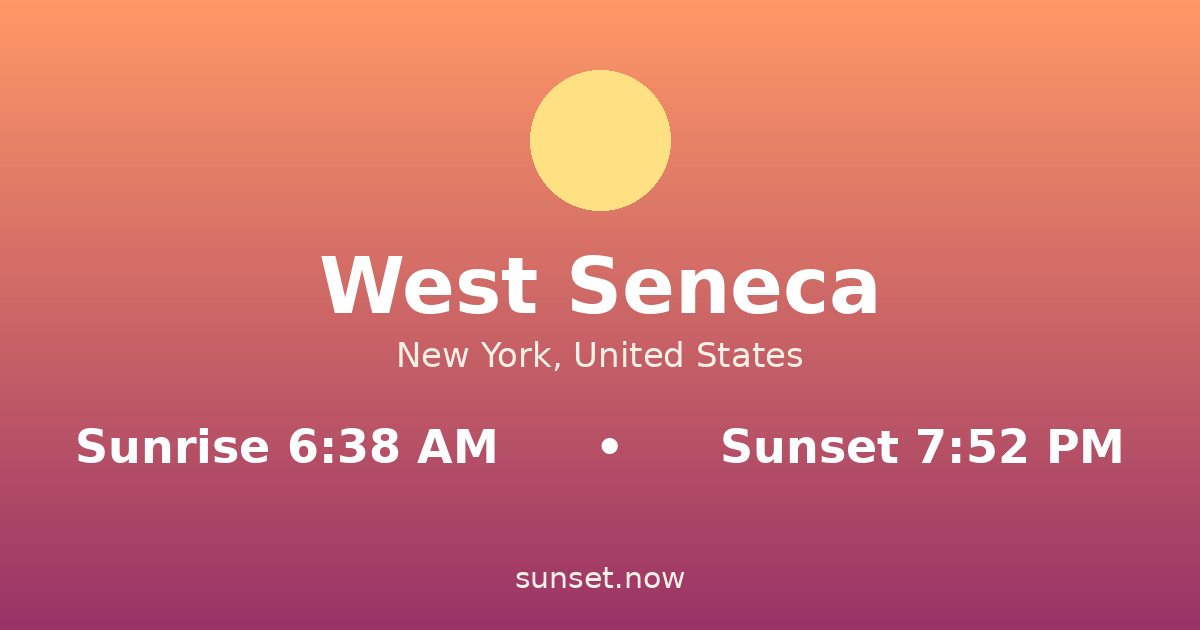 Sunrise & sunset times in West Seneca, New York — sunrise 6:36 AM, sunset 7:54 PM