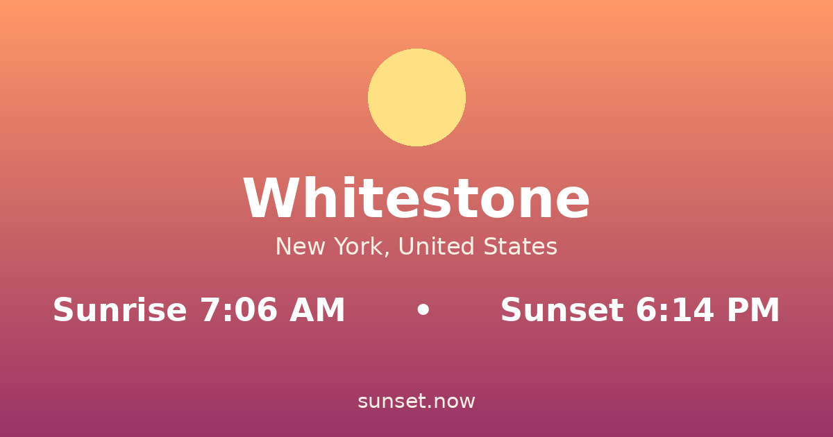 Sunrise & sunset times in Whitestone, New York — sunrise 7:06 AM, sunset 6:14 PM