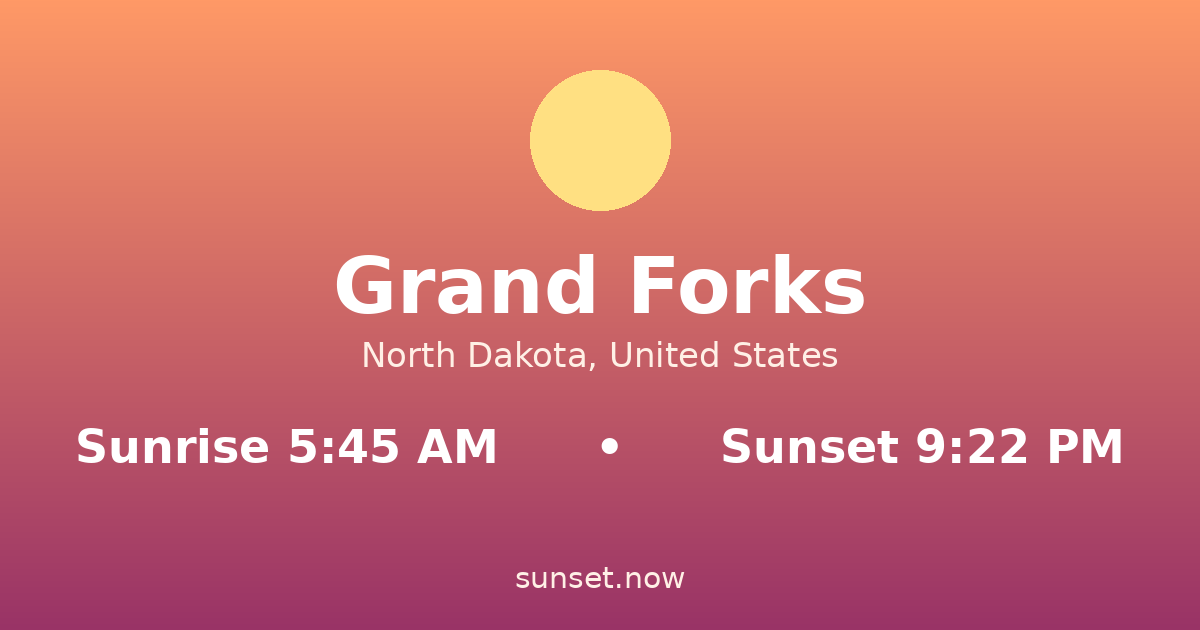 Sunrise & sunset times in Grand Forks, North Dakota — sunrise 5:45 AM, sunset 9:22 PM