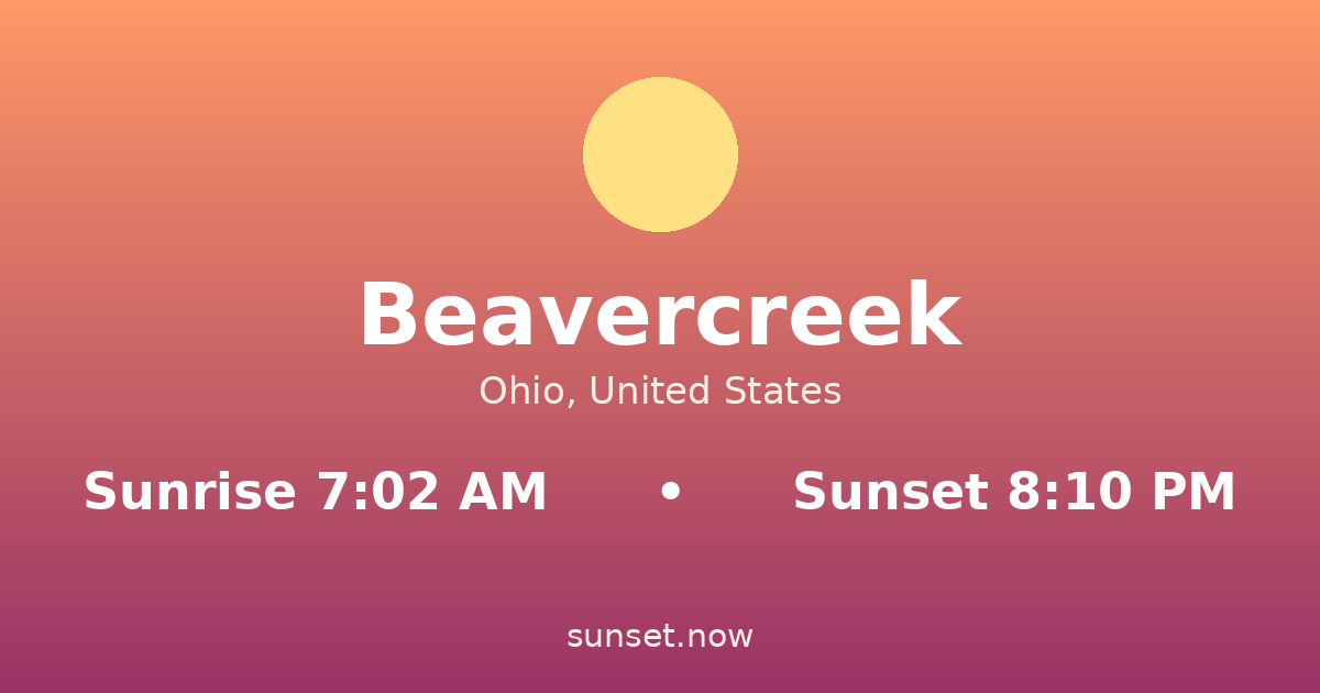 Sunrise & sunset times in Beavercreek, Ohio — sunrise 7:01 AM, sunset 8:11 PM