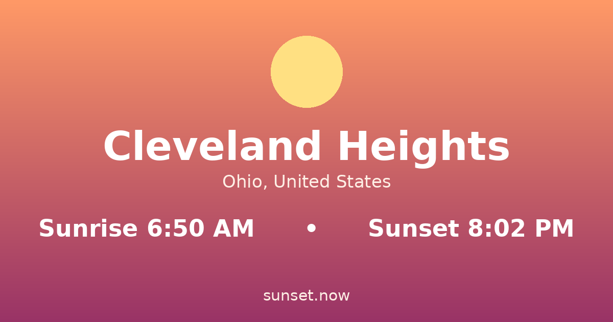 Sunrise & sunset times in Cleveland Heights, Ohio — sunrise 6:49 AM, sunset 8:03 PM