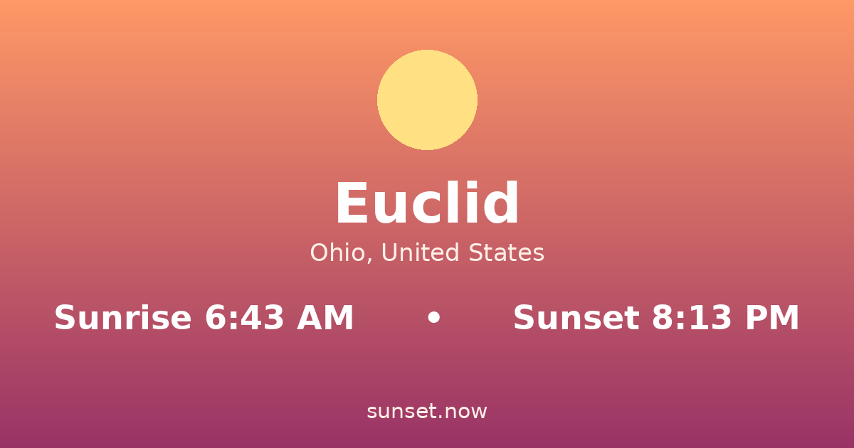 Sunrise & sunset times in Euclid, Ohio — sunrise 6:43 AM, sunset 8:13 PM