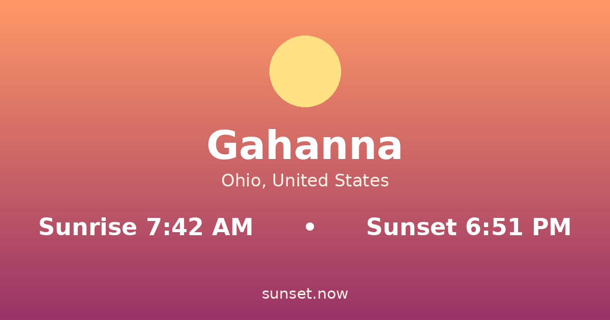 Sunrise & sunset times in Gahanna, Ohio — sunrise 7:42 AM, sunset 6:51 PM