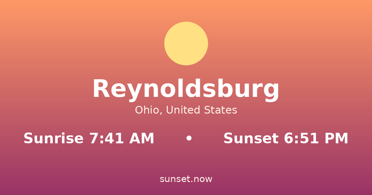 Sunrise & sunset times in Reynoldsburg, Ohio — sunrise 7:41 AM, sunset 6:51 PM