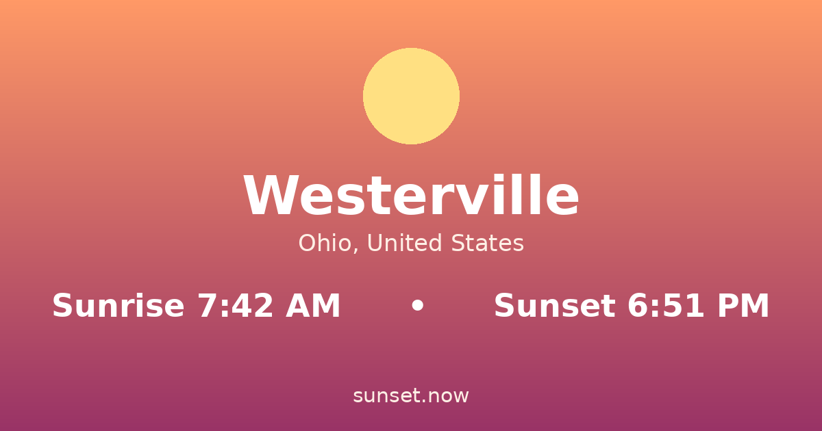 Sunrise & sunset times in Westerville, Ohio — sunrise 7:42 AM, sunset 6:51 PM