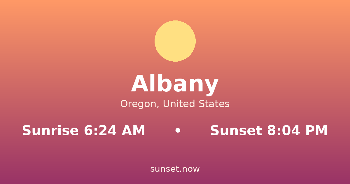 Sunrise & sunset times in Albany, Oregón — sunrise 6:24 AM, sunset 8:04 PM