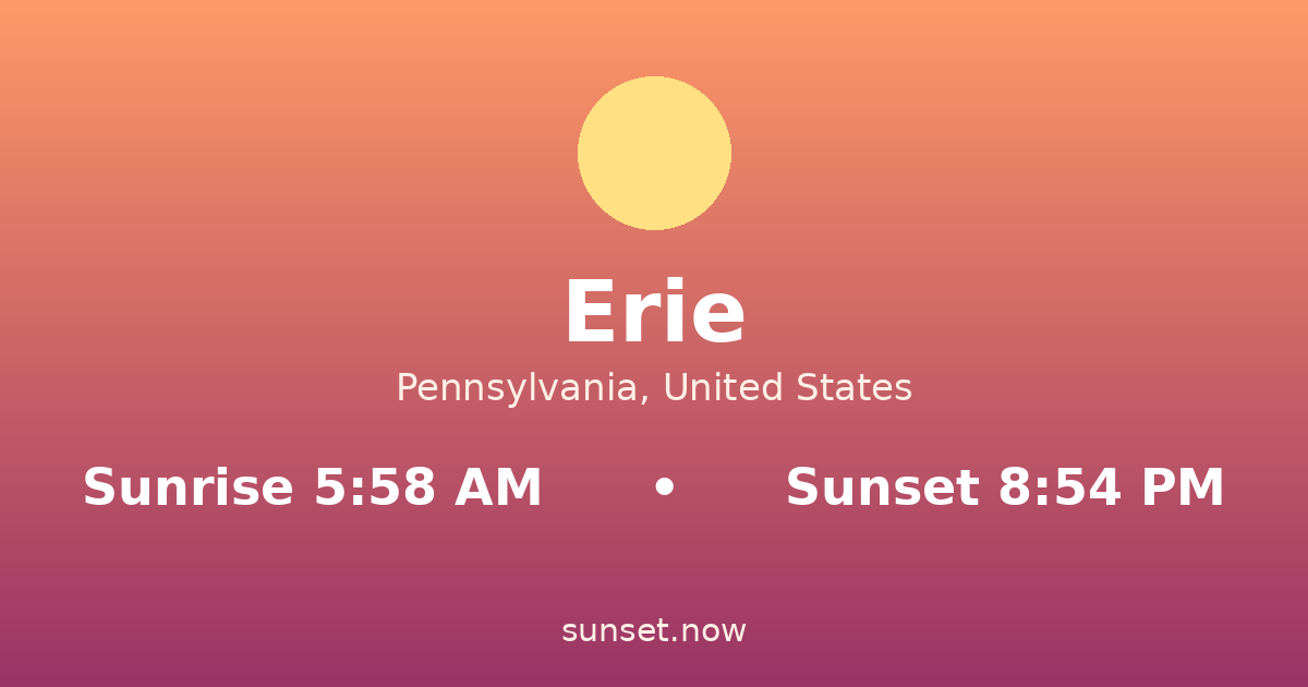 Sunrise & sunset times in Erie, Pennsylvania — sunrise 5:58 AM, sunset 8:54 PM