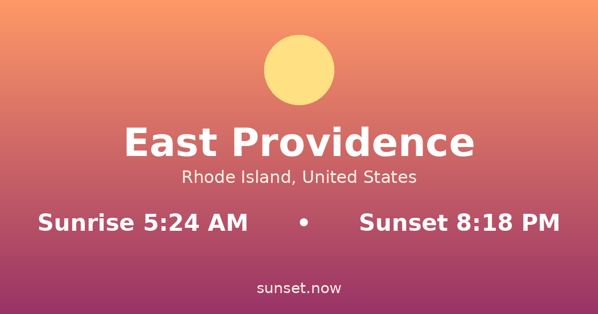 Sunrise & sunset times in East Providence, Rhode Island — sunrise 5:24 AM, sunset 8:18 PM