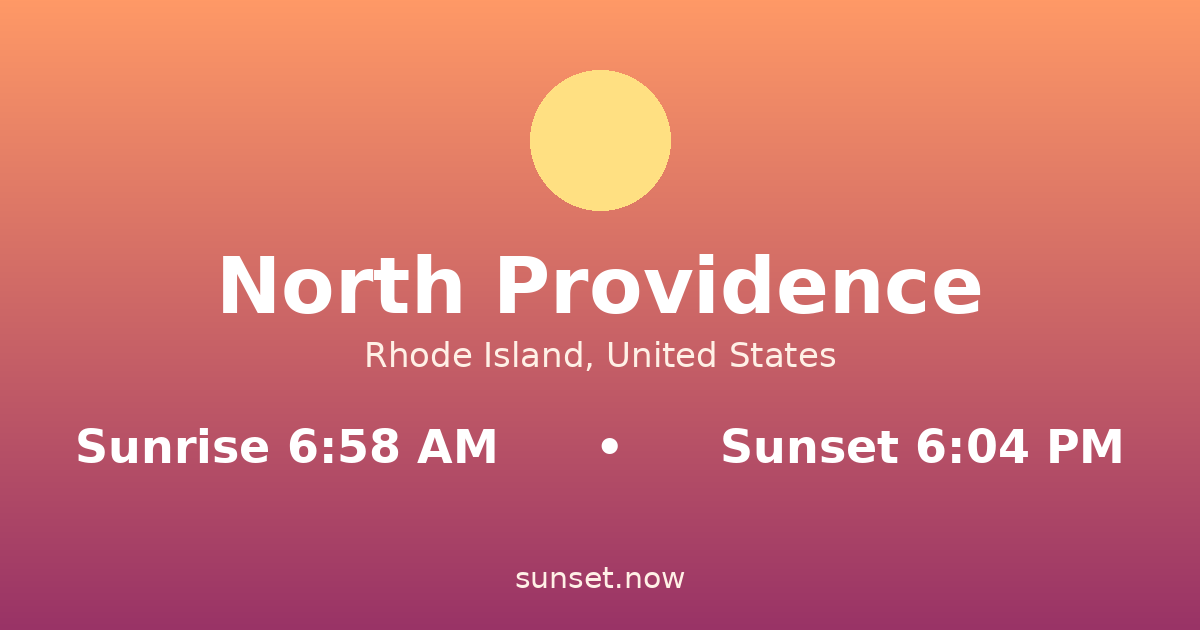 Sunrise & sunset times in North Providence, Rhode Island — sunrise 6:58 AM, sunset 6:04 PM