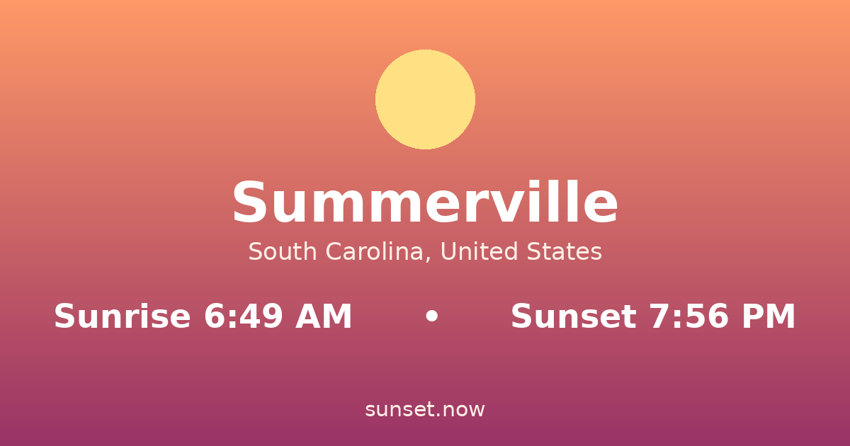 Sunrise & sunset times in Summerville, Carolina del Sur — sunrise 6:49 AM, sunset 7:56 PM