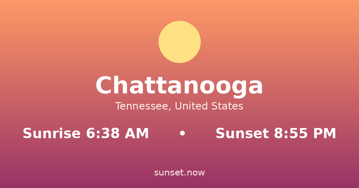 Sunrise & sunset times in Chattanooga, Tennessee — sunrise 6:38 AM, sunset 8:55 PM
