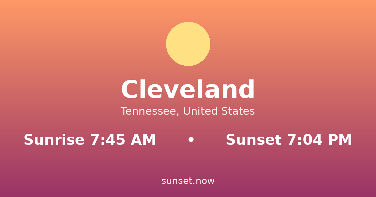 Sunrise & sunset times in Cleveland, Tennessee — sunrise 7:45 AM, sunset 7:04 PM