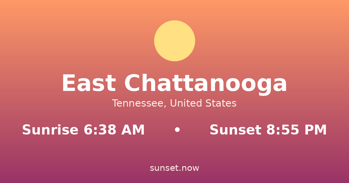 Sunrise & sunset times in East Chattanooga, Tennessee — sunrise 6:38 AM, sunset 8:55 PM