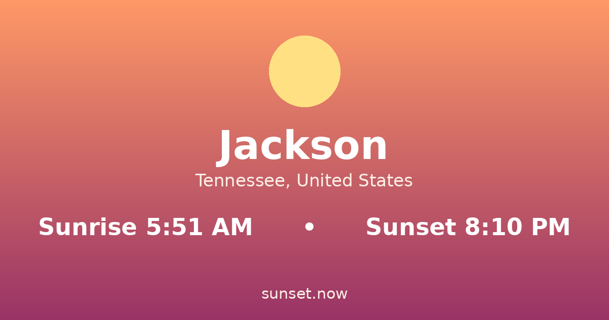 Sunrise & sunset times in Jackson, Tennessee — sunrise 5:51 AM, sunset 8:10 PM
