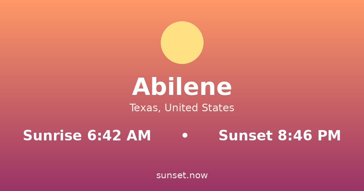 Sunrise & sunset times in Abilene, Texas — sunrise 6:42 AM, sunset 8:46 PM