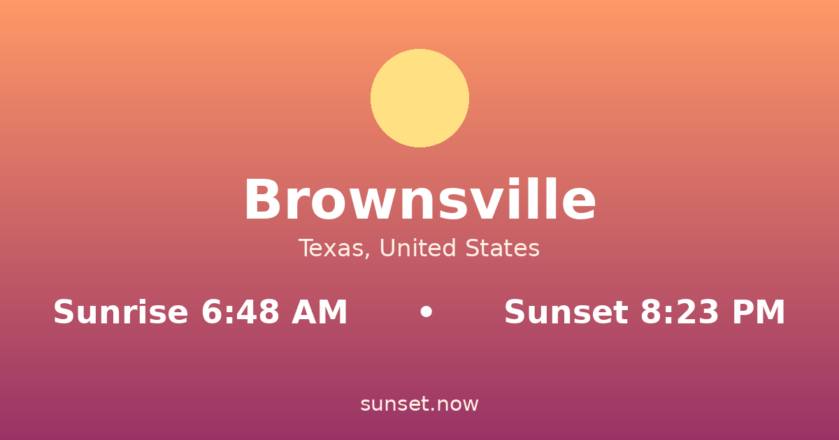 Sunrise & sunset times in Brownsville, Texas — sunrise 6:48 AM, sunset 8:23 PM