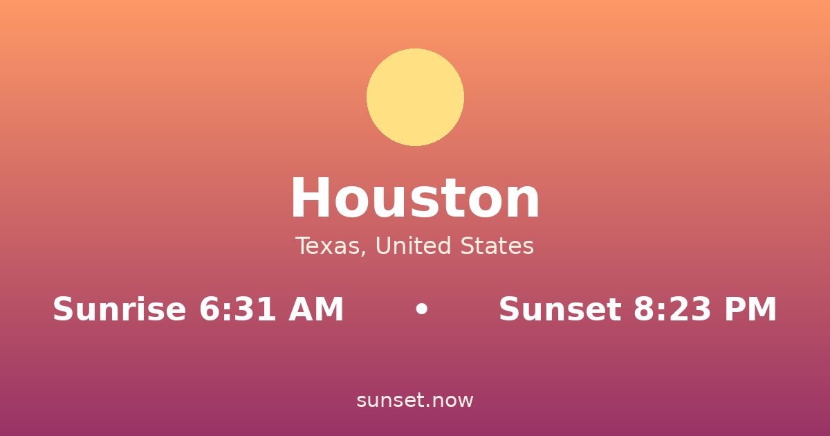 Sunrise & sunset times in Houston, Texas — sunrise 6:31 AM, sunset 8:23 PM