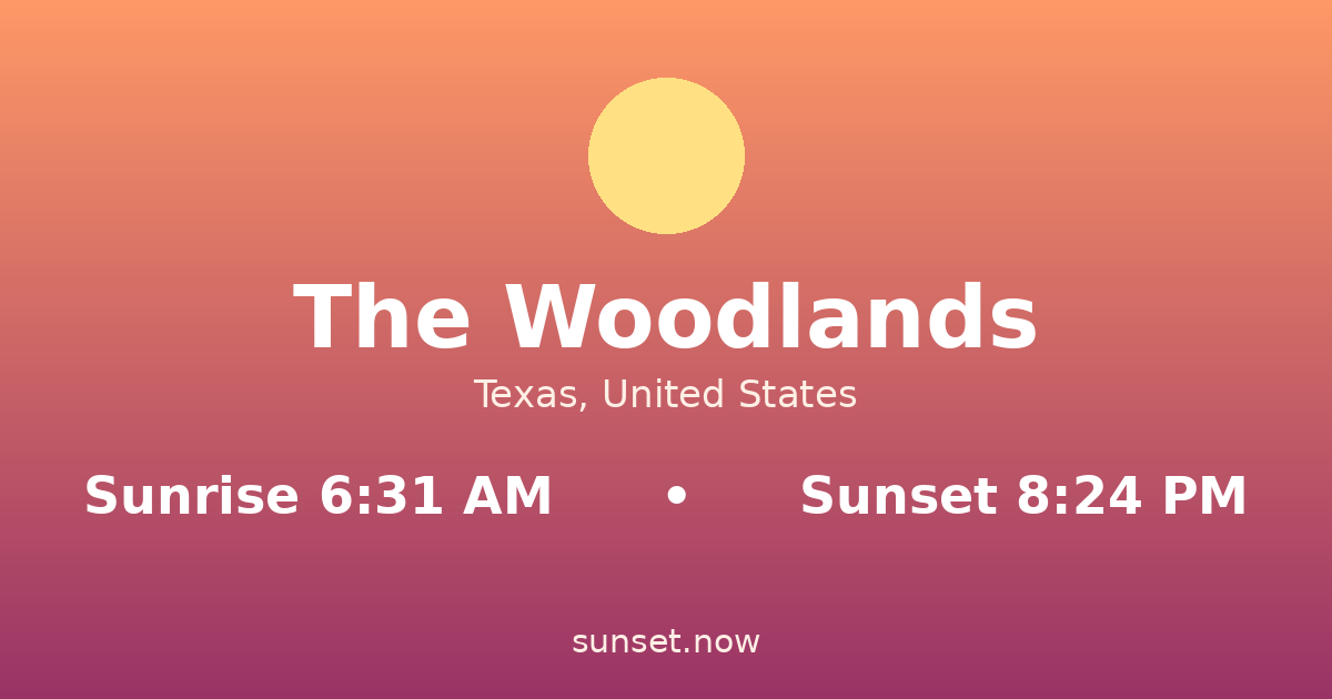 Sunrise & sunset times in The Woodlands, Texas — sunrise 6:31 AM, sunset 8:24 PM