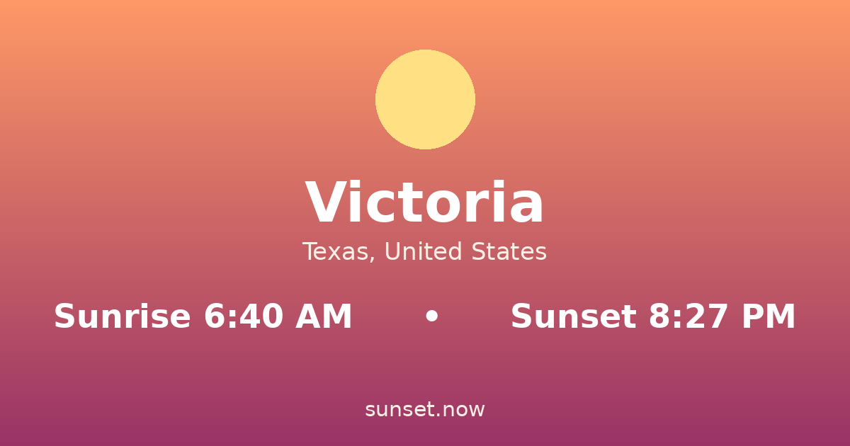 Sunrise & sunset times in Victoria, Texas — sunrise 6:40 AM, sunset 8:27 PM