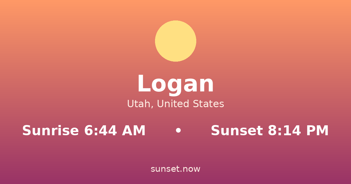 Sunrise & sunset times in Logan, Utah — sunrise 6:44 AM, sunset 8:14 PM