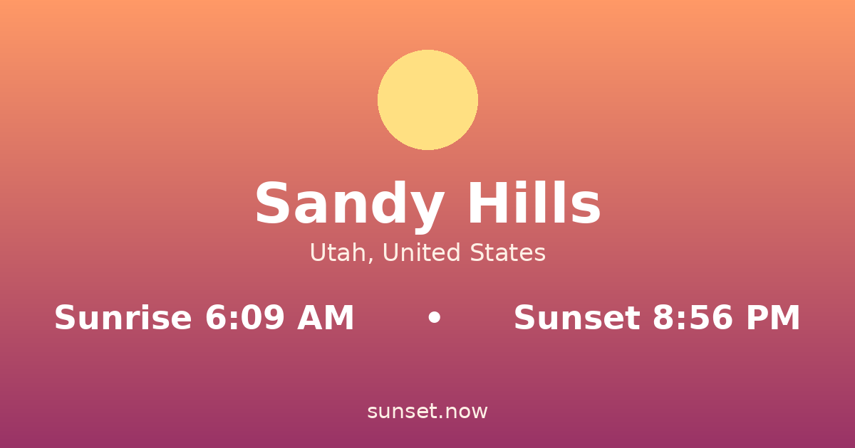 Sunrise & sunset times in Sandy Hills, Utah — sunrise 6:09 AM, sunset 8:56 PM