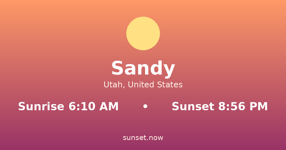 Sunrise & sunset times in Sandy, Utah — sunrise 6:10 AM, sunset 8:56 PM