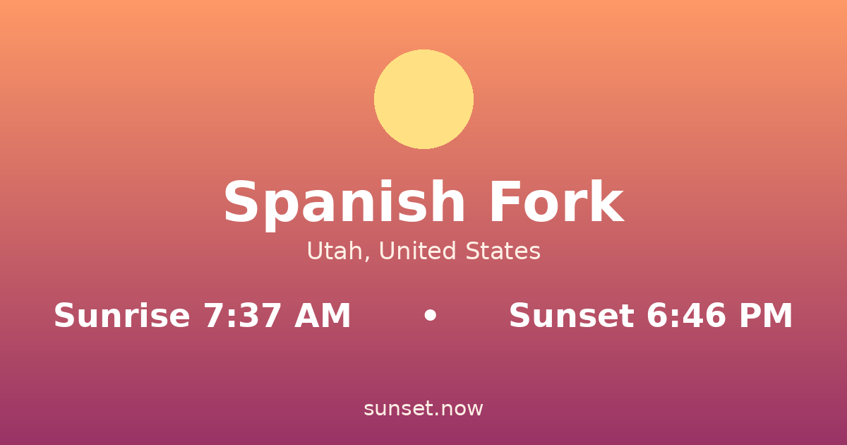 Sunrise & sunset times in Spanish Fork, Utah — sunrise 7:36 AM, sunset 6:47 PM