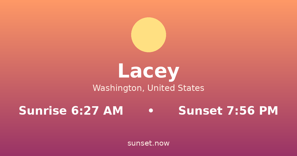 Sunrise & sunset times in Lacey, Washington — sunrise 6:27 AM, sunset 7:56 PM