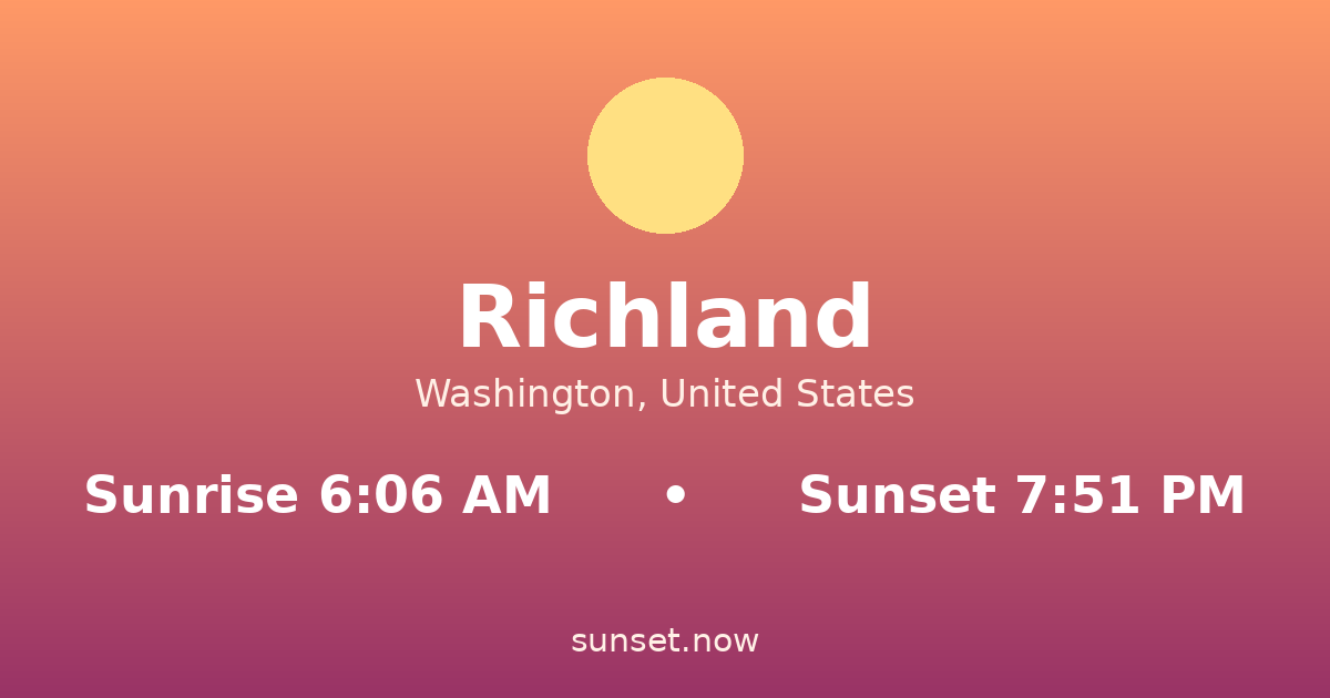Sunrise & sunset times in Richland, Washington — sunrise 6:06 AM, sunset 7:51 PM