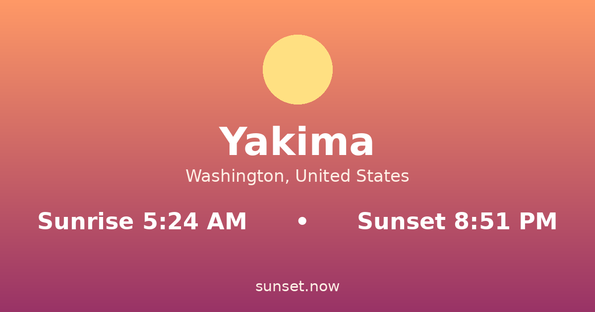 Sunrise & sunset times in Yakima, Washington — sunrise 5:24 AM, sunset 8:51 PM