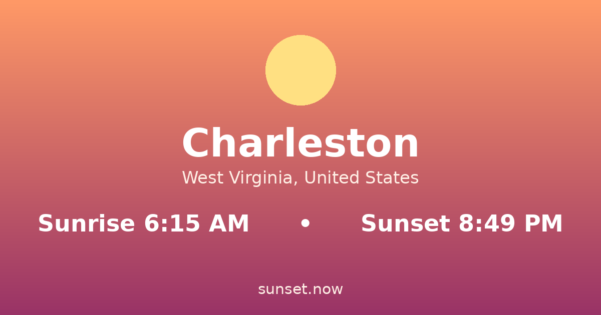 Sunrise & sunset times in Charleston, West Virginia — sunrise 6:15 AM, sunset 8:49 PM